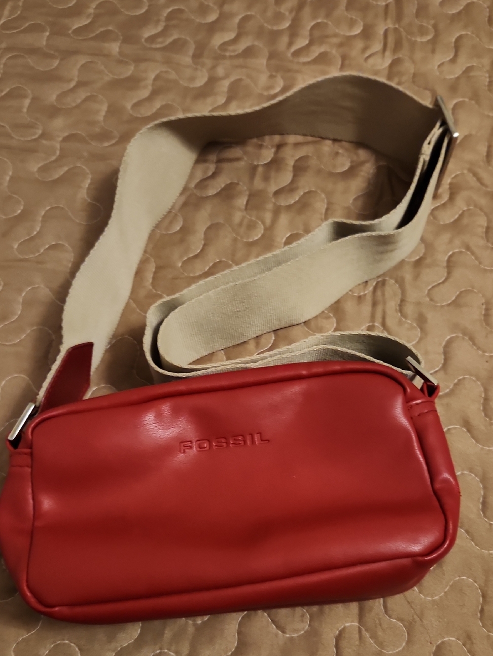 Fossil Red Leather Pouch with Embossed Logo